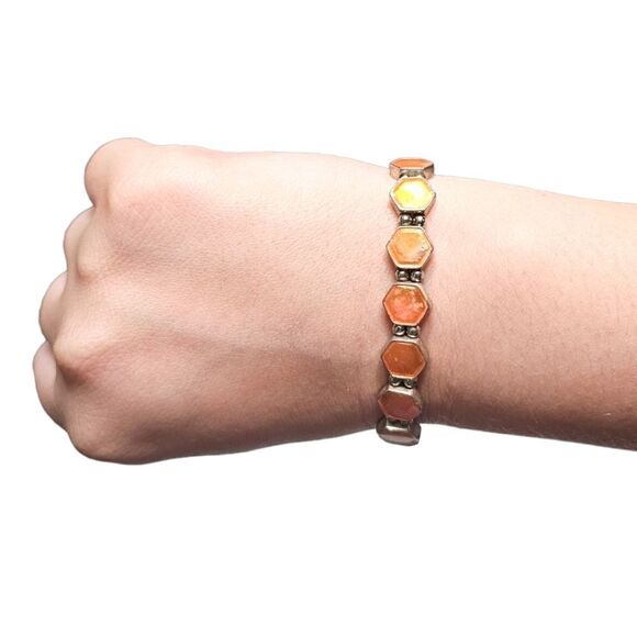 Vintage Iridescent Coral Octagon Stretch Bracelet - Picture 1 of 16